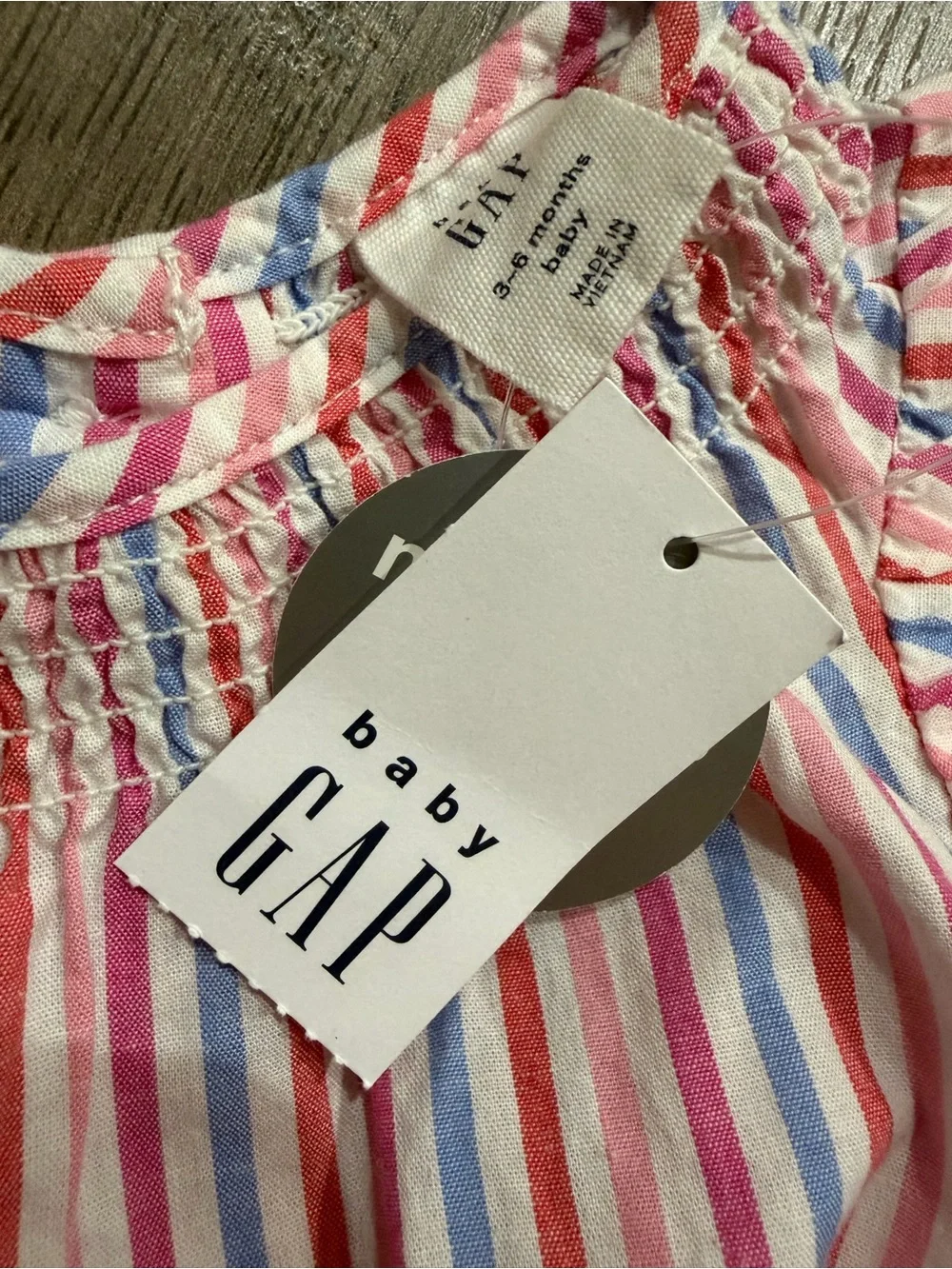 GAP Pink, Blue & White Striped Girls Romper with Flutter Sleeves